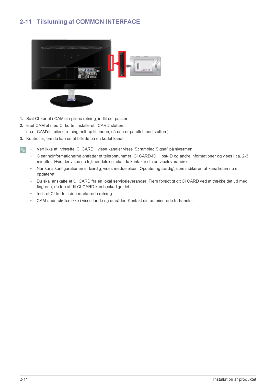 Samsung LS22EMDKU/XE, LS23EMDKU/XE manual Tilslutning af Common Interface 