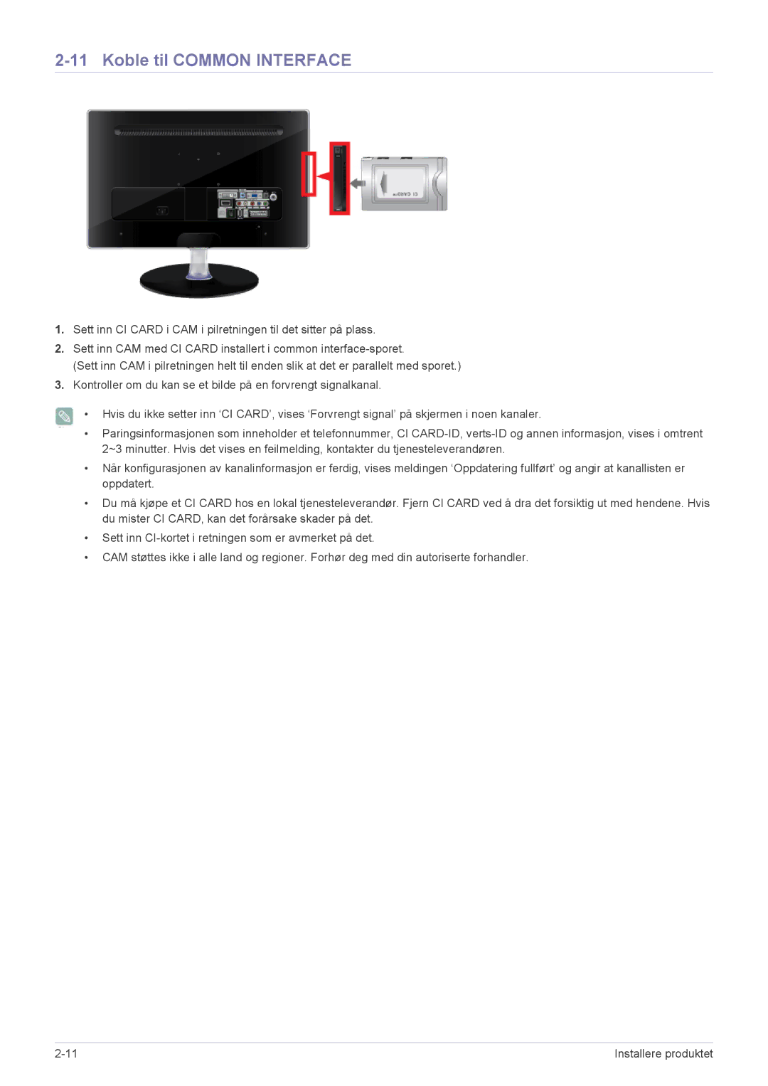 Samsung LS22EMDKU/XE, LS23EMDKU/XE manual Koble til Common Interface 