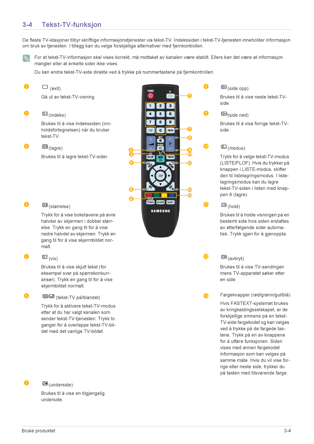 Samsung LS23EMDKU/XE, LS22EMDKU/XE manual Tekst-TV-funksjon 