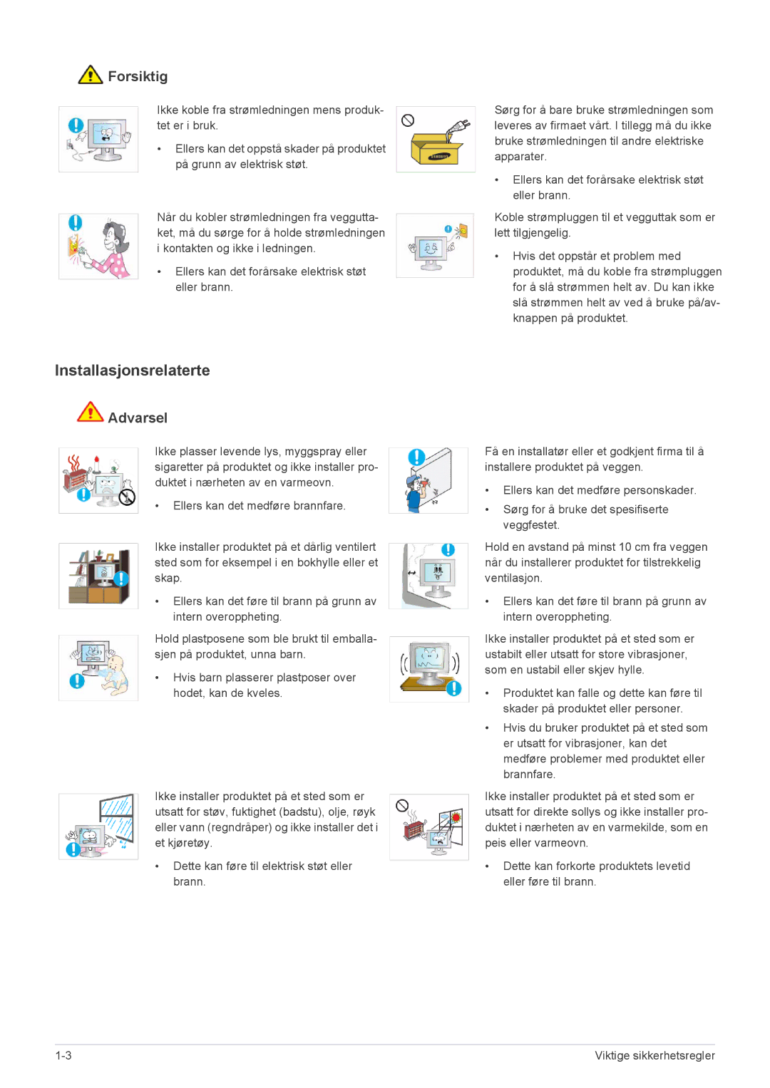 Samsung LS22EMDKU/XE, LS23EMDKU/XE manual Installasjonsrelaterte, Forsiktig 