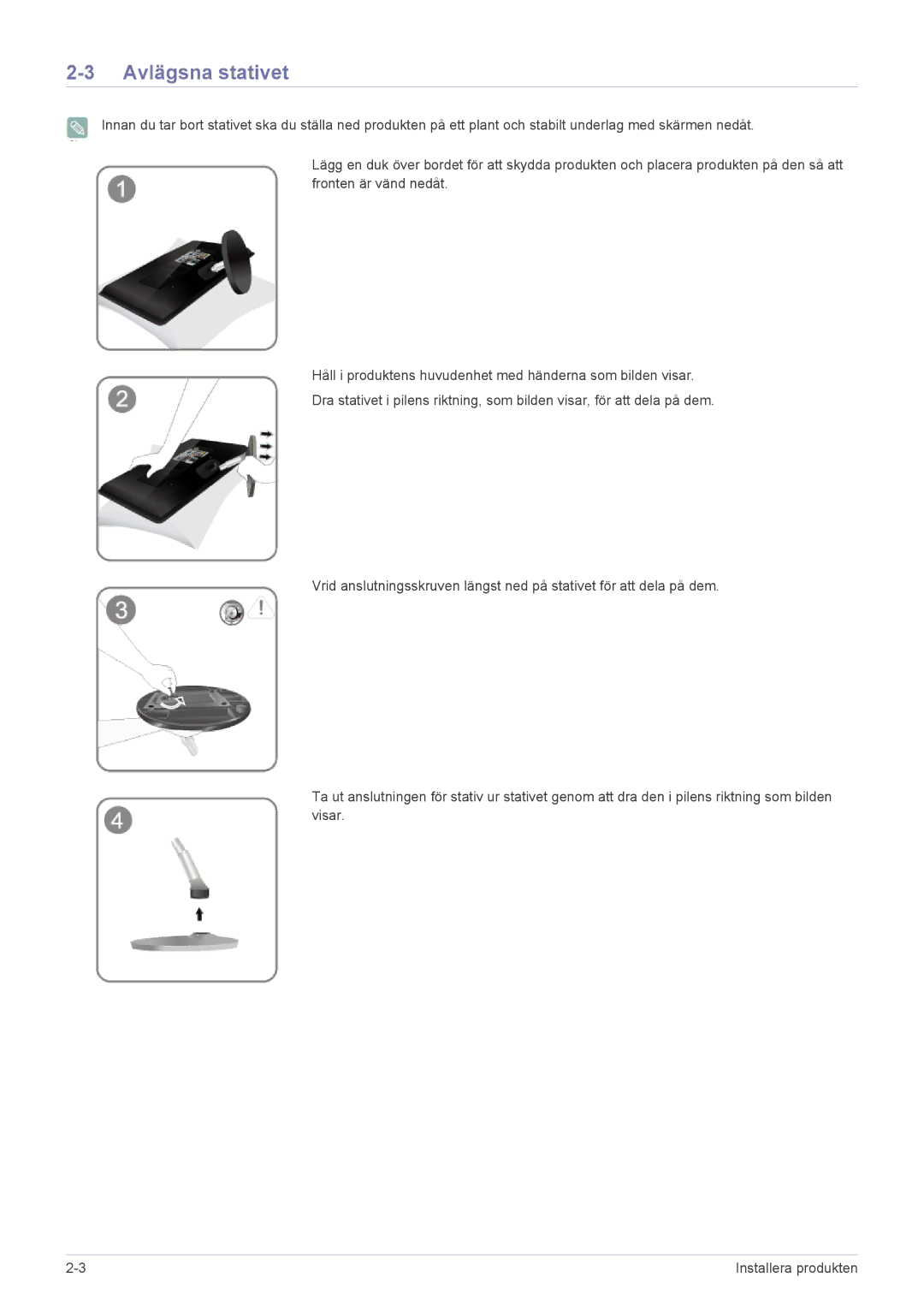 Samsung LS22EMDKU/XE, LS23EMDKU/XE manual Avlägsna stativet 