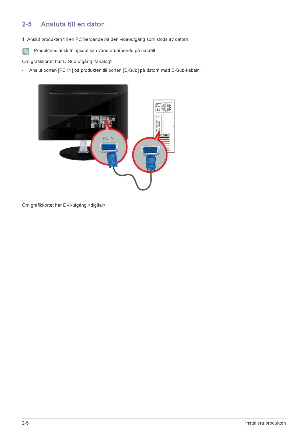 Samsung LS22EMDKU/XE, LS23EMDKU/XE manual Ansluta till en dator 