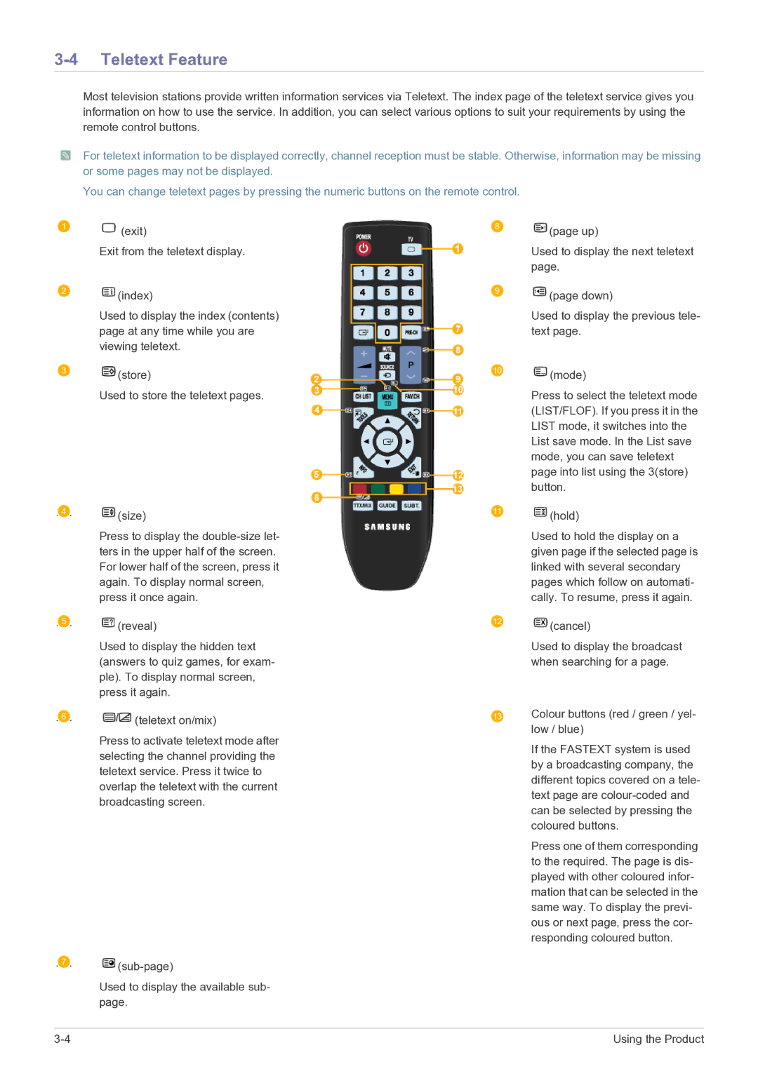 Samsung LS22FMDGF/EN, LS22FMDGF/XE manual Teletext Feature 