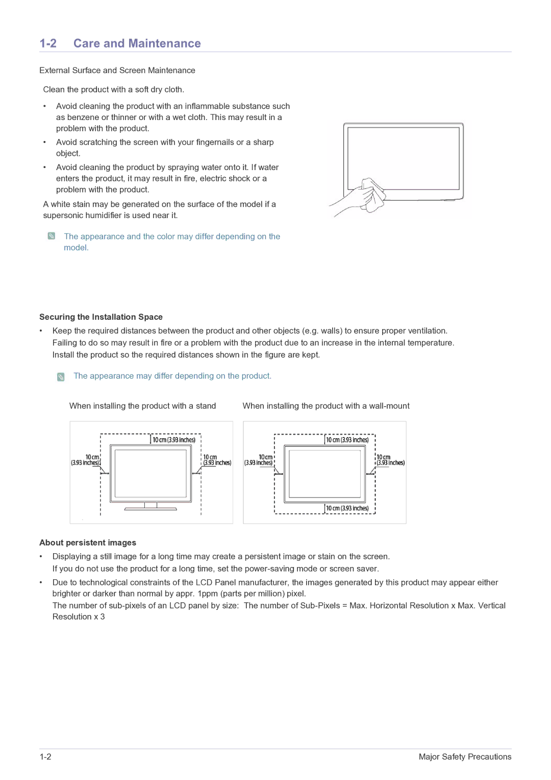 Samsung LS22FMDGF/EN, LS22FMDGF/XE manual Care and Maintenance, Appearance and the color may differ depending on the model 