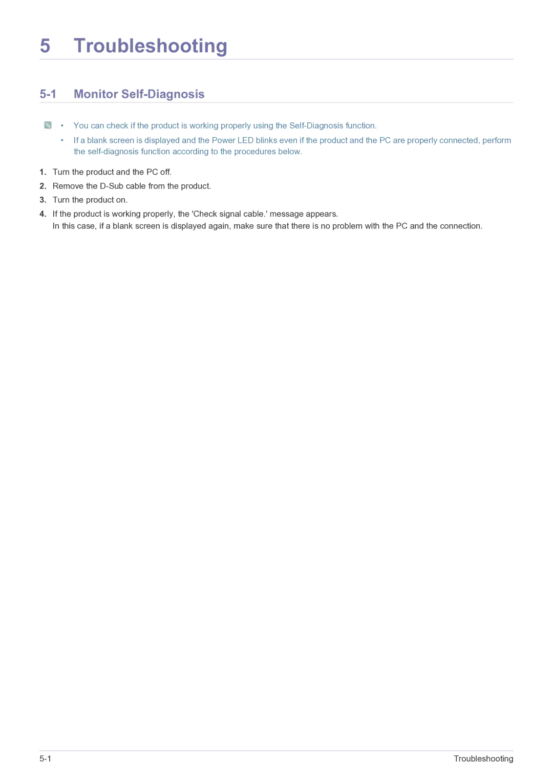 Samsung LS22FMDGF/EN, LS22FMDGF/XE manual Troubleshooting, Monitor Self-Diagnosis 