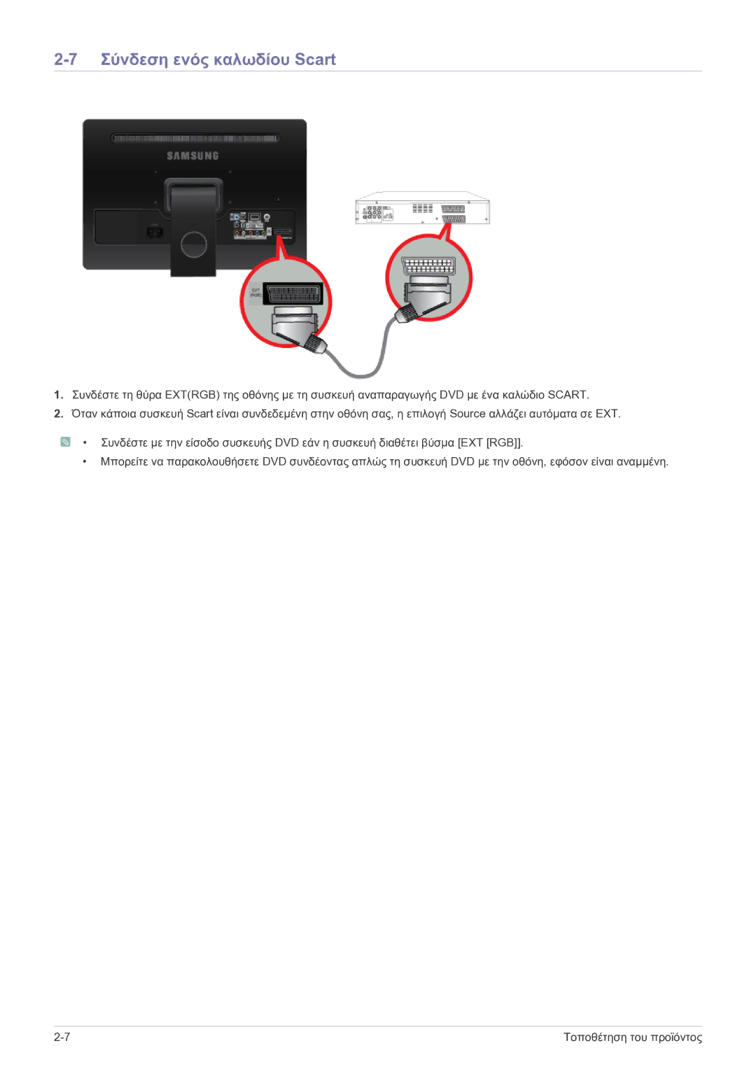 Samsung LS22FMDGF/EN, LS22FMDGF/XE manual Σύνδεση ενός καλωδίου Scart 