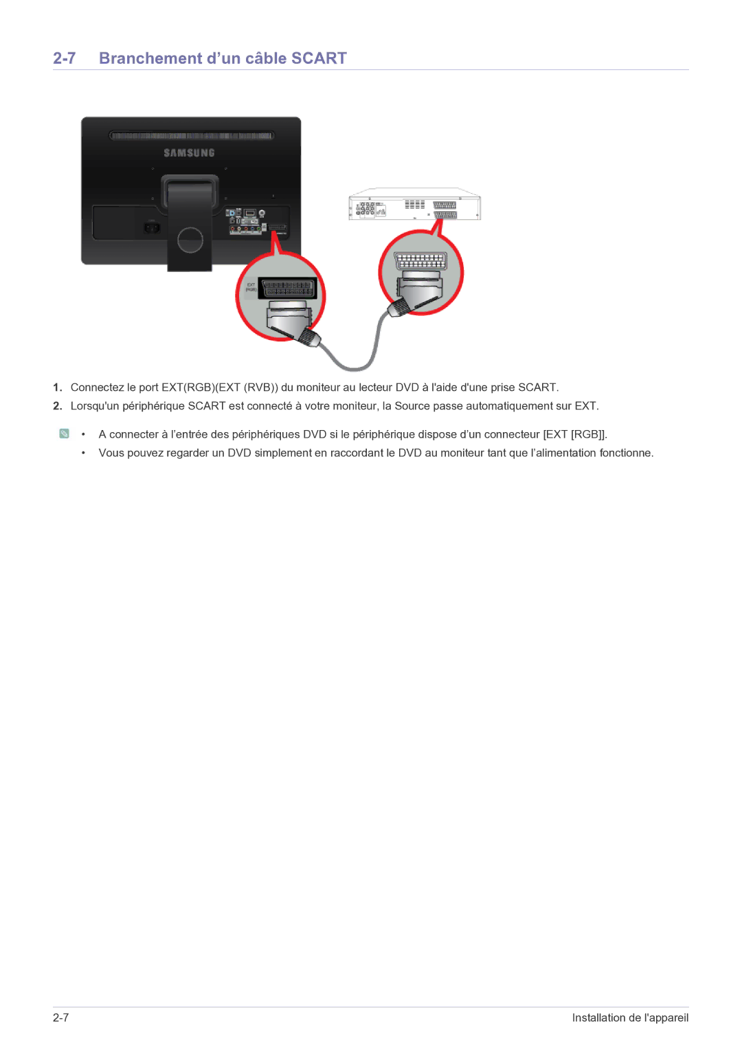 Samsung LS22FMDGF/EN manual Branchement d’un câble Scart 