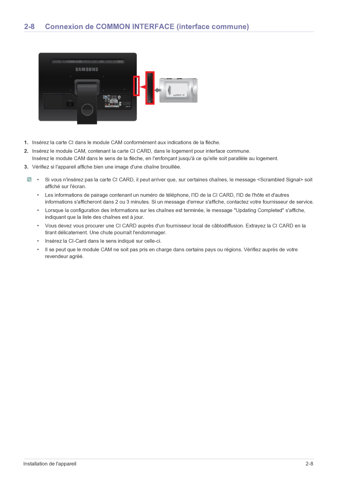 Samsung LS22FMDGF/EN manual Connexion de Common Interface interface commune 