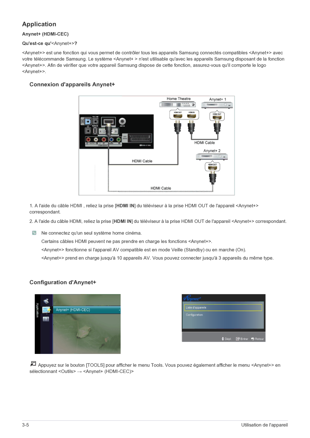 Samsung LS22FMDGF/EN manual Application, Anynet+ HDMI-CEC Quest-ce quAnynet+? 