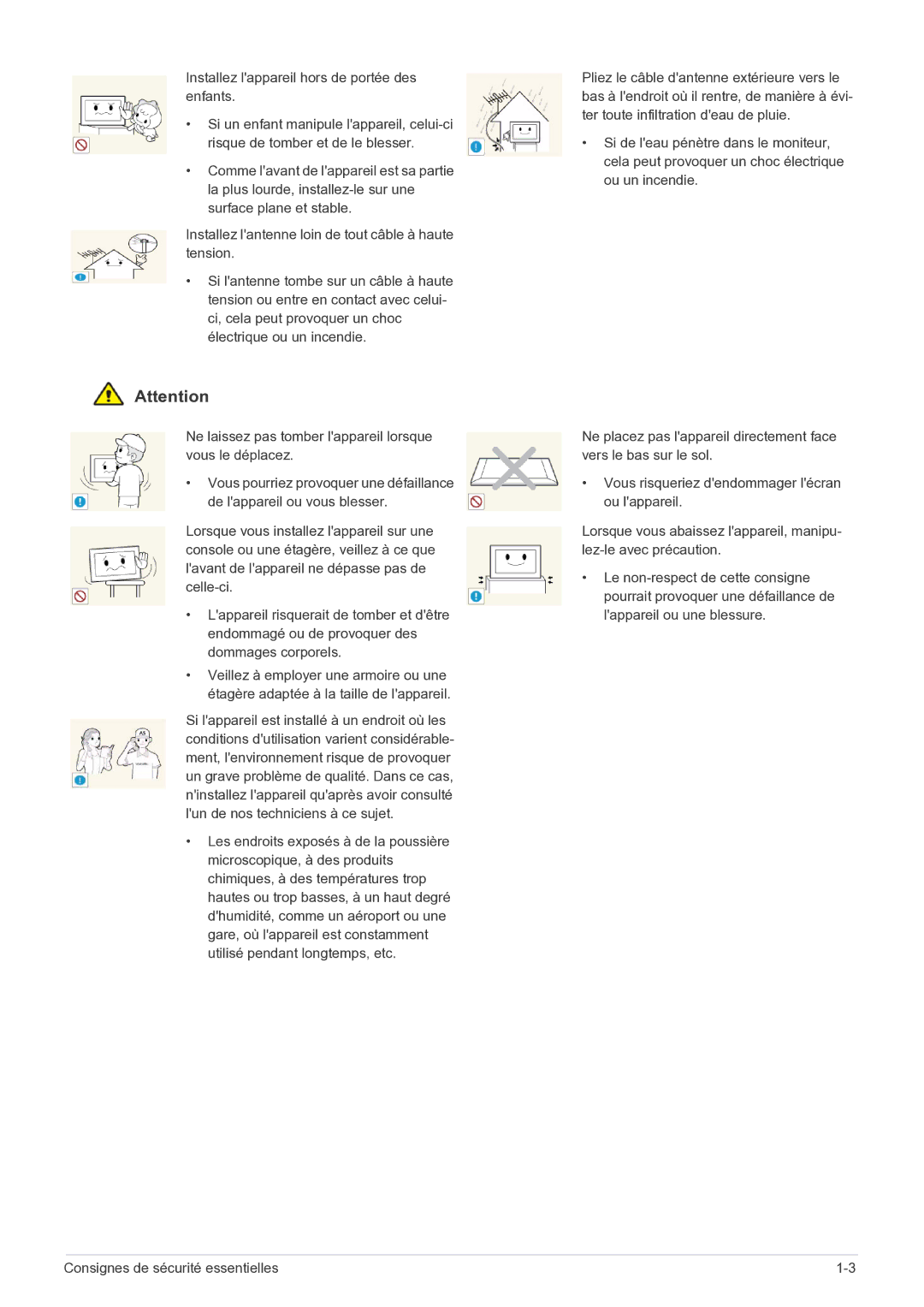 Samsung LS22FMDGF/EN manual Installez lappareil hors de portée des enfants 