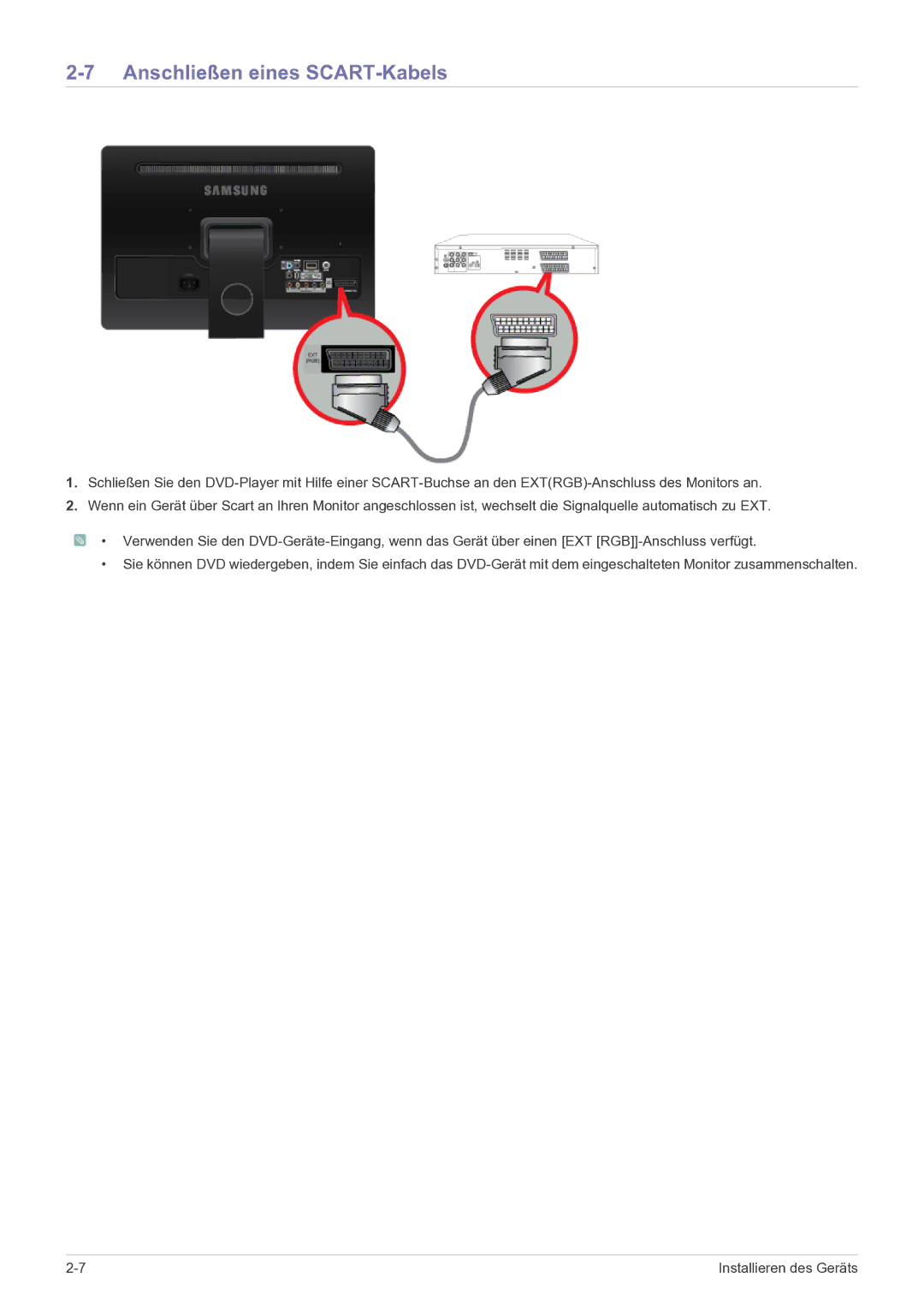 Samsung LS22FMDGF/EN manual Anschließen eines SCART-Kabels 