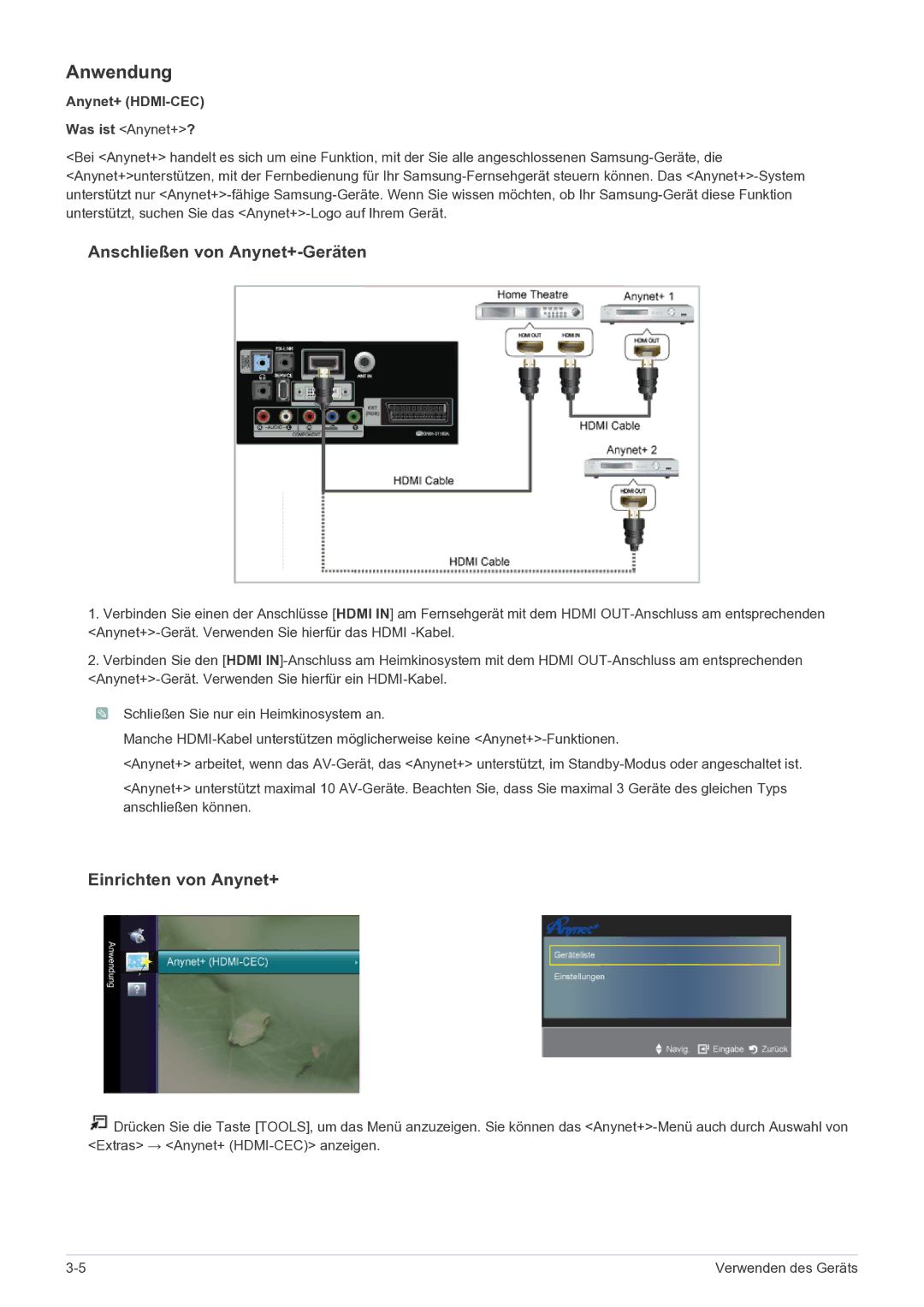 Samsung LS22FMDGF/EN manual Anwendung, Anynet+ HDMI-CEC Was ist Anynet+? 