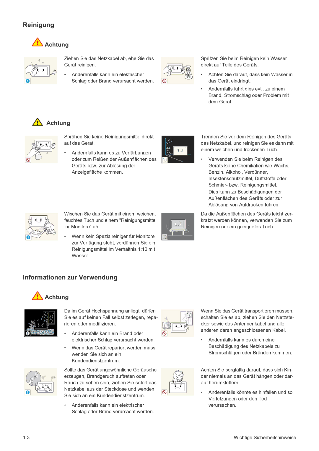 Samsung LS22FMDGF/EN manual Reinigung, Informationen zur Verwendung 