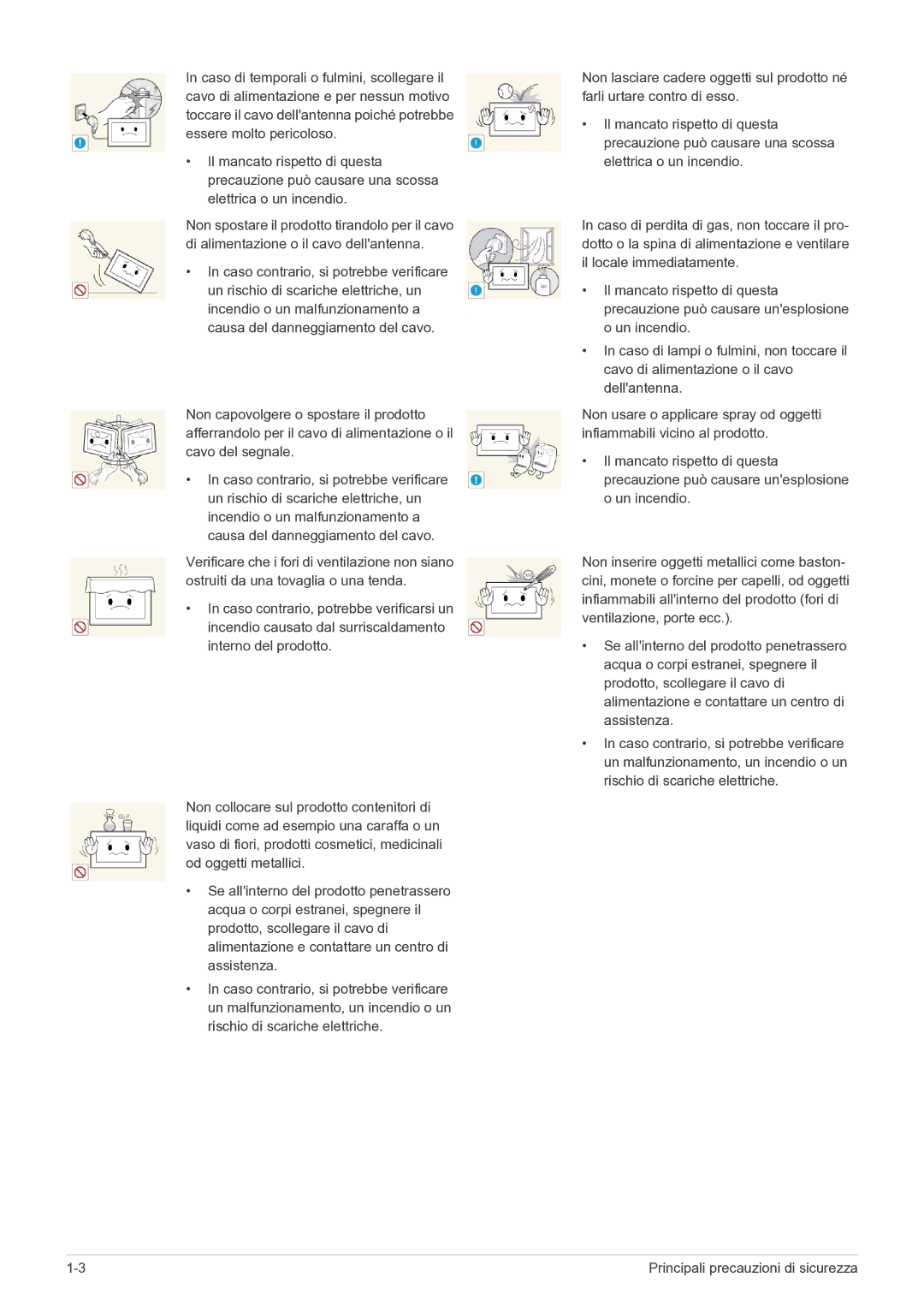 Samsung LS22FMDGF/EN manual Principali precauzioni di sicurezza 