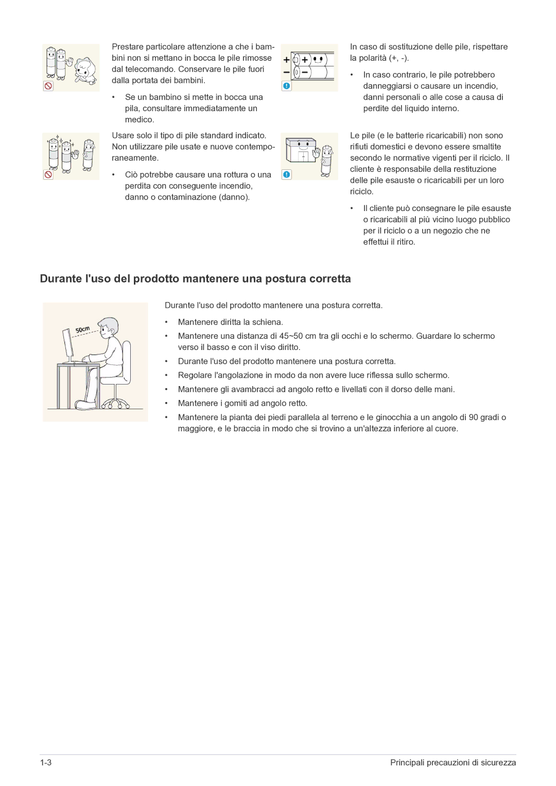 Samsung LS22FMDGF/EN manual Durante luso del prodotto mantenere una postura corretta 