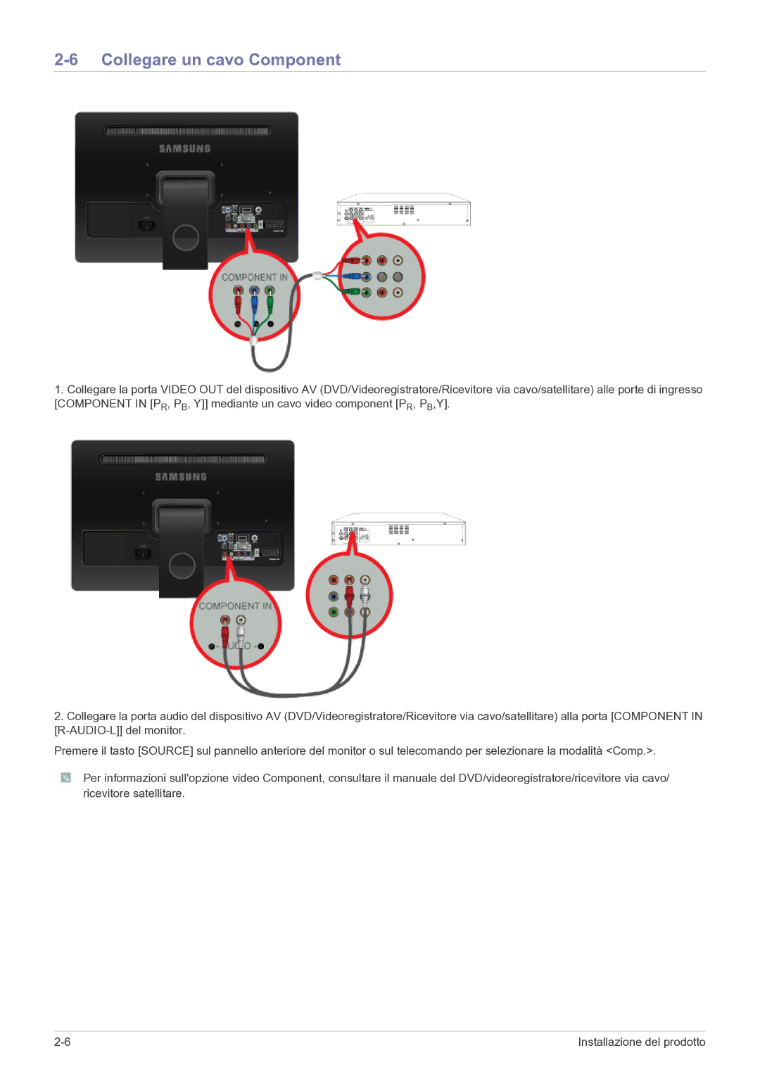 Samsung LS22FMDGF/EN manual Collegare un cavo Component 