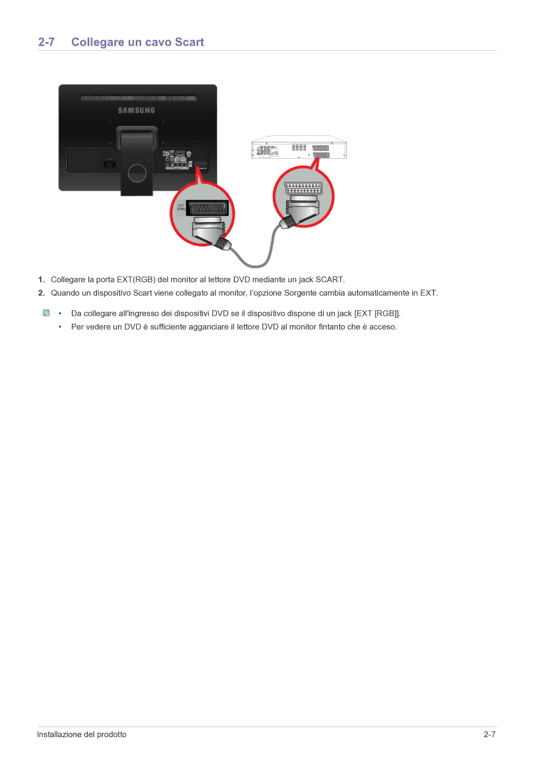 Samsung LS22FMDGF/EN manual Collegare un cavo Scart 