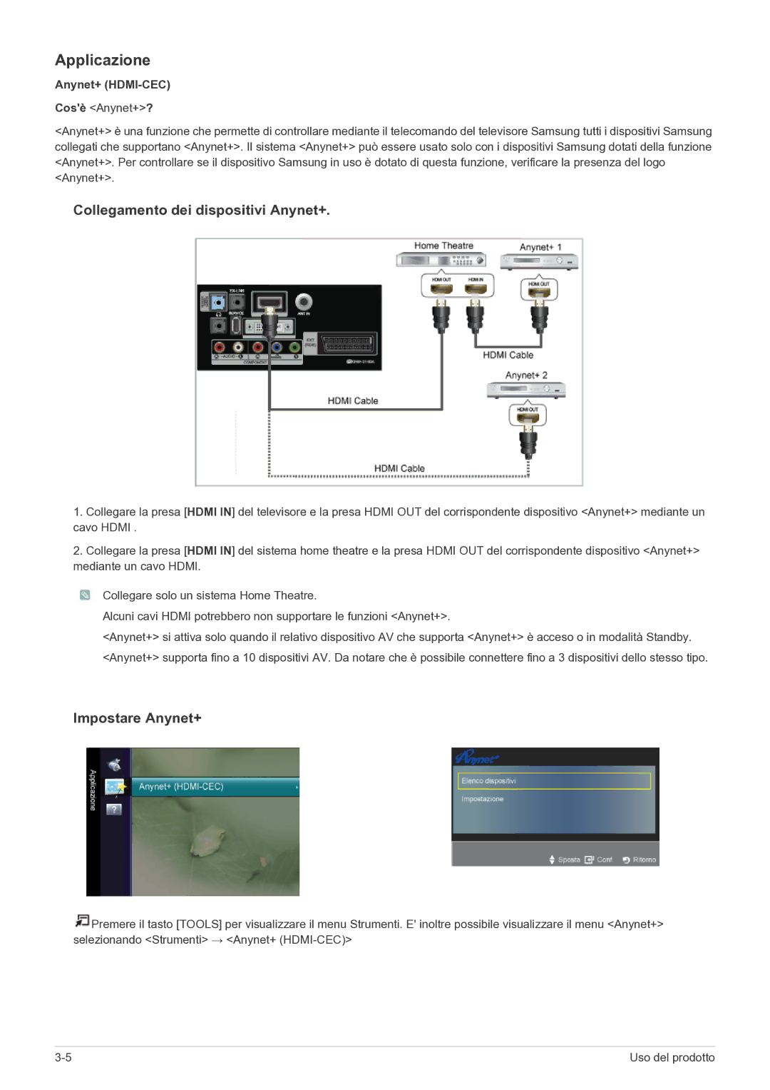 Samsung LS22FMDGF/EN manual Applicazione, Anynet+ HDMI-CEC 