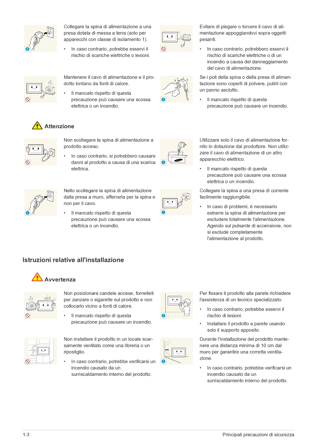 Samsung LS22FMDGF/EN manual Istruzioni relative allinstallazione, Attenzione 