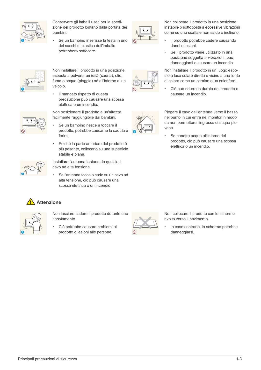 Samsung LS22FMDGF/EN manual Non lasciare cadere il prodotto durante uno spostamento 