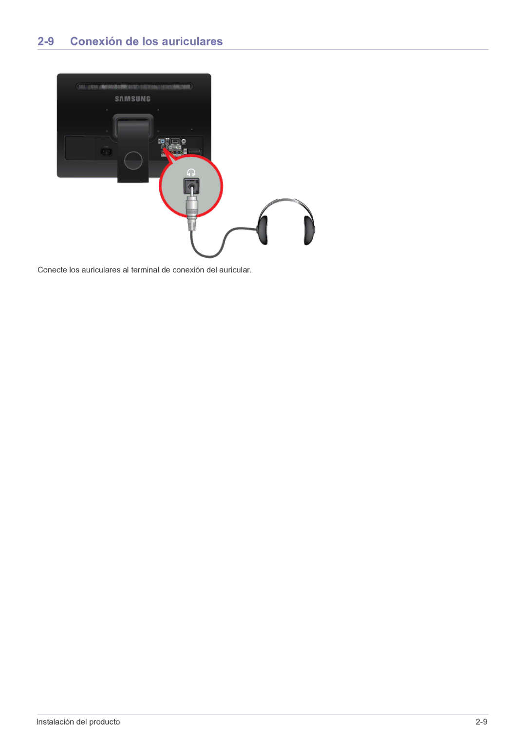 Samsung LS22FMDGF/EN manual Conexión de los auriculares 