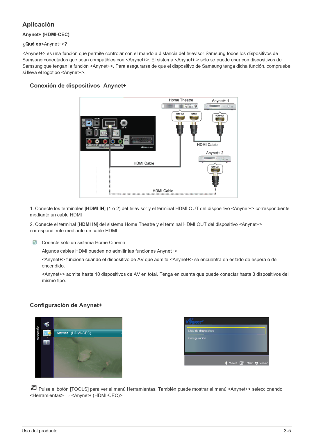 Samsung LS22FMDGF/EN manual Aplicación, Anynet+ HDMI-CEC 