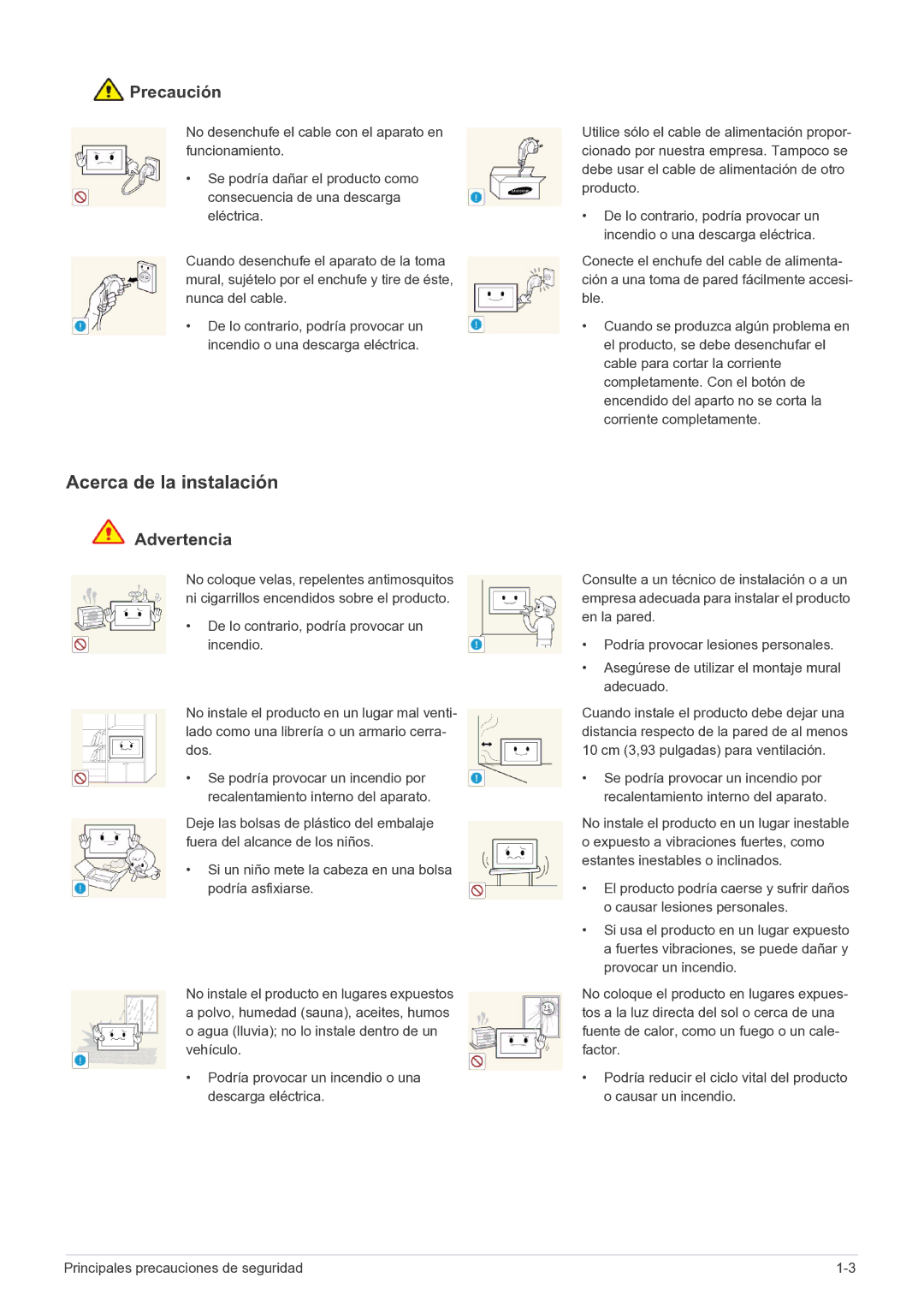 Samsung LS22FMDGF/EN manual Acerca de la instalación, Precaución 