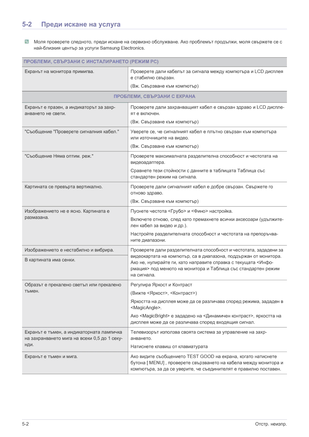 Samsung LS22FMDGF/EN Преди искане на услуга, ПРОБЛЕМИ, Свързани С Инсталирането Режим PC, ПРОБЛЕМИ, Свързани С Екрана 