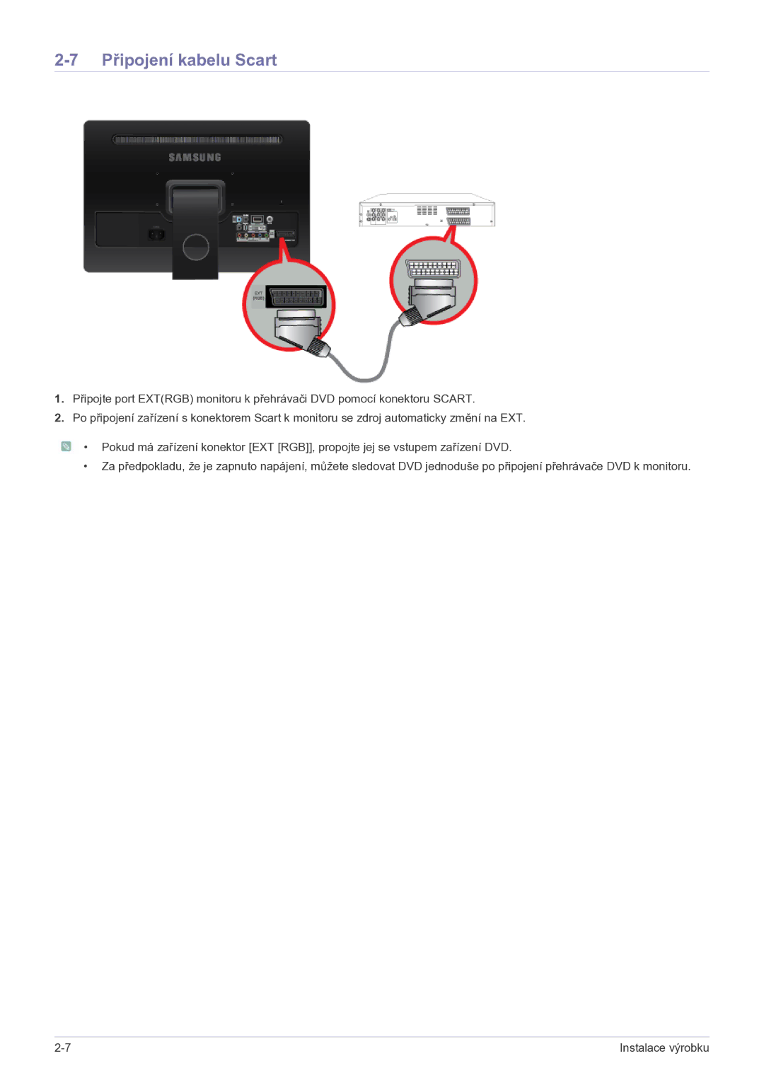 Samsung LS22FMDGF/EN manual Připojení kabelu Scart 