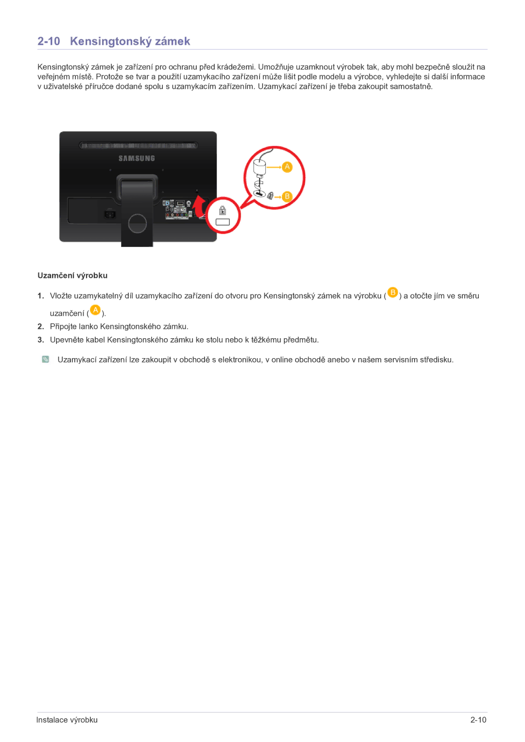 Samsung LS22FMDGF/EN manual Kensingtonský zámek, Uzamčení výrobku 