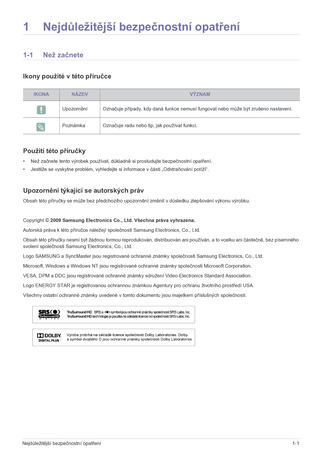 Samsung LS22FMDGF/EN manual Než začnete, Ikony použité v této příručce, Použití této příručky, Ikona Název Význam 