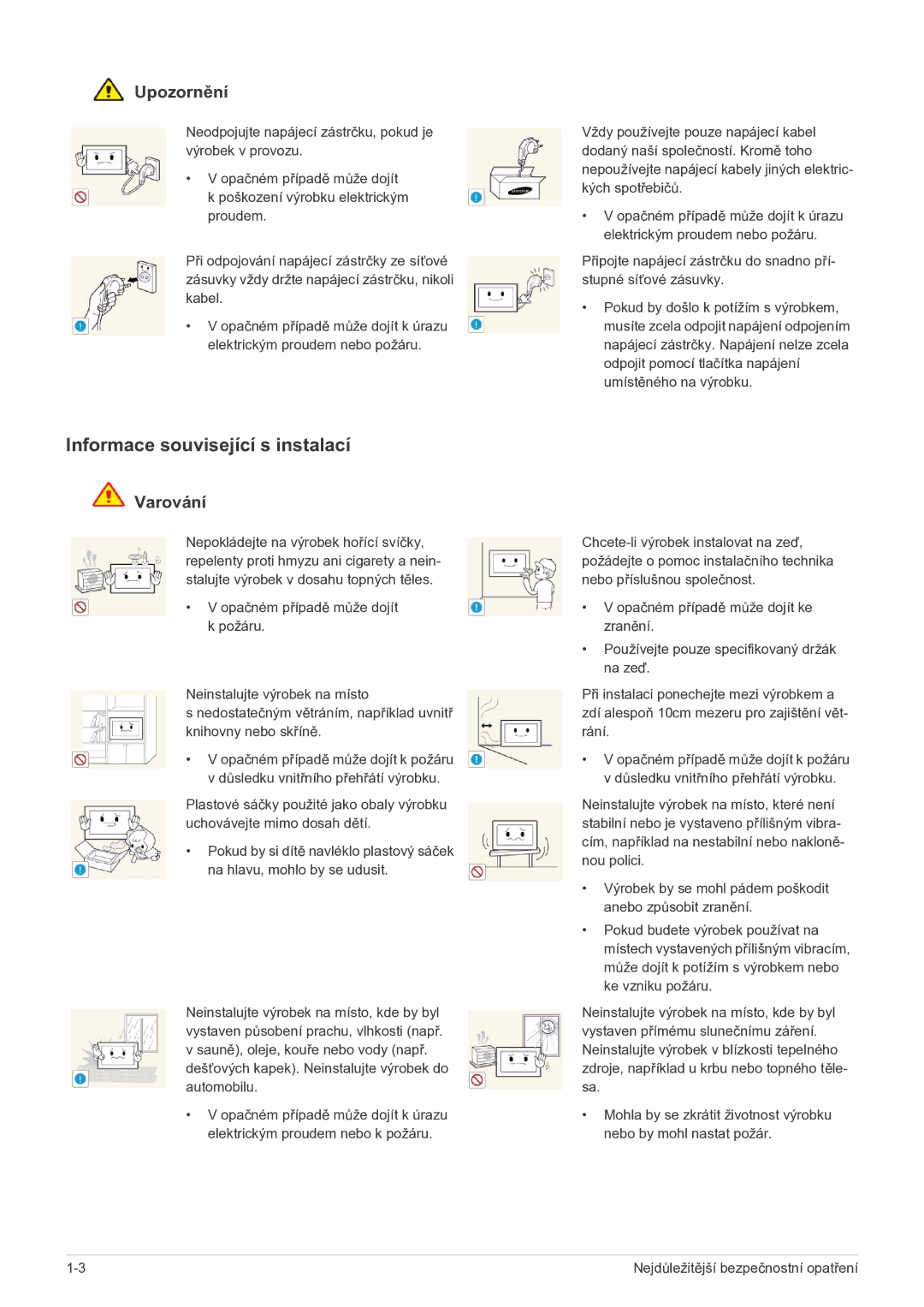 Samsung LS22FMDGF/EN manual Informace související s instalací, Upozornění 