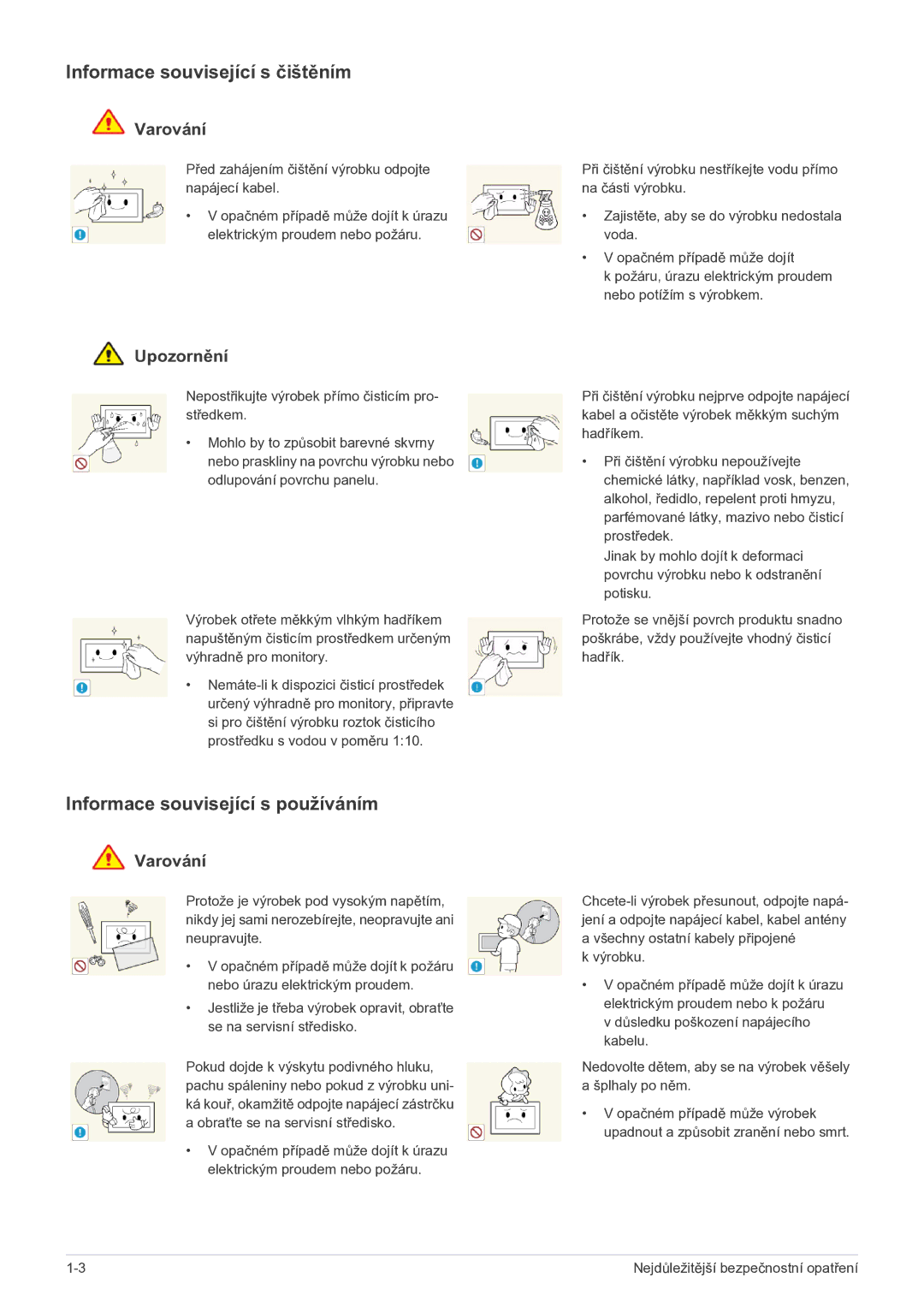 Samsung LS22FMDGF/EN manual Informace související s čištěním, Informace související s používáním 