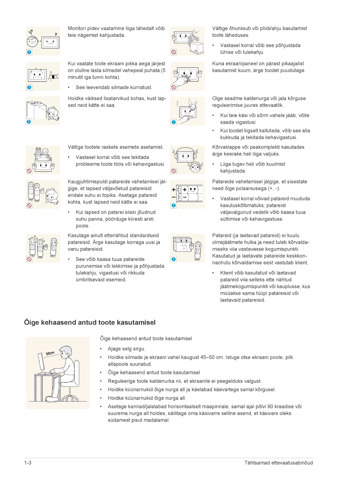 Samsung LS22FMDGF/EN manual Õige kehaasend antud toote kasutamisel 