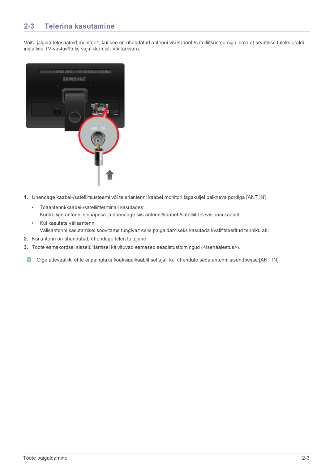 Samsung LS22FMDGF/EN manual Telerina kasutamine 