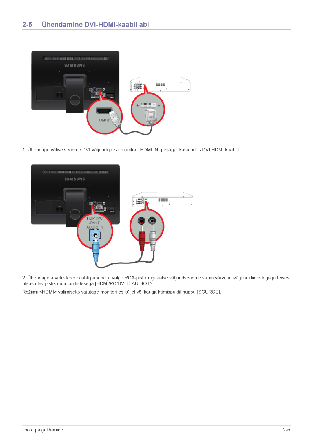 Samsung LS22FMDGF/EN manual Ühendamine DVI-HDMI-kaabli abil 