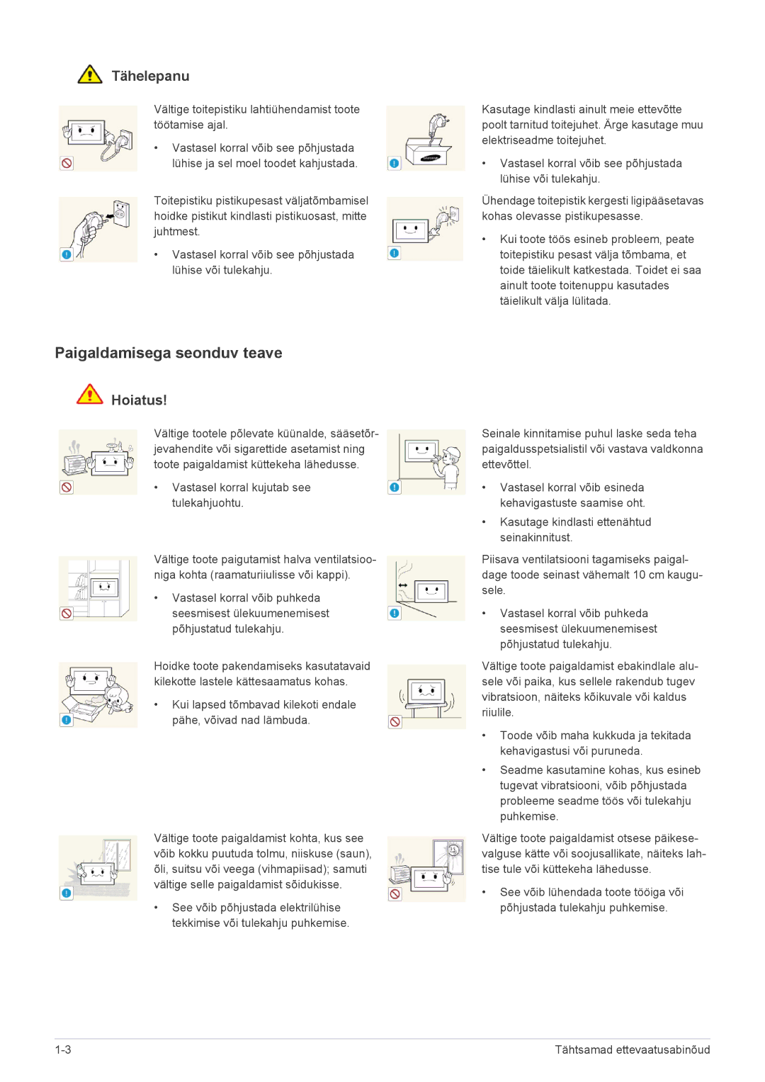 Samsung LS22FMDGF/EN manual Paigaldamisega seonduv teave, Vältige toitepistiku lahtiühendamist toote töötamise ajal 