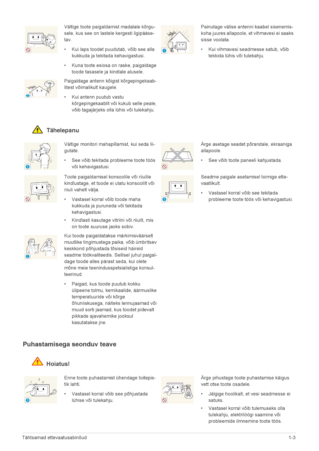 Samsung LS22FMDGF/EN manual Puhastamisega seonduv teave 