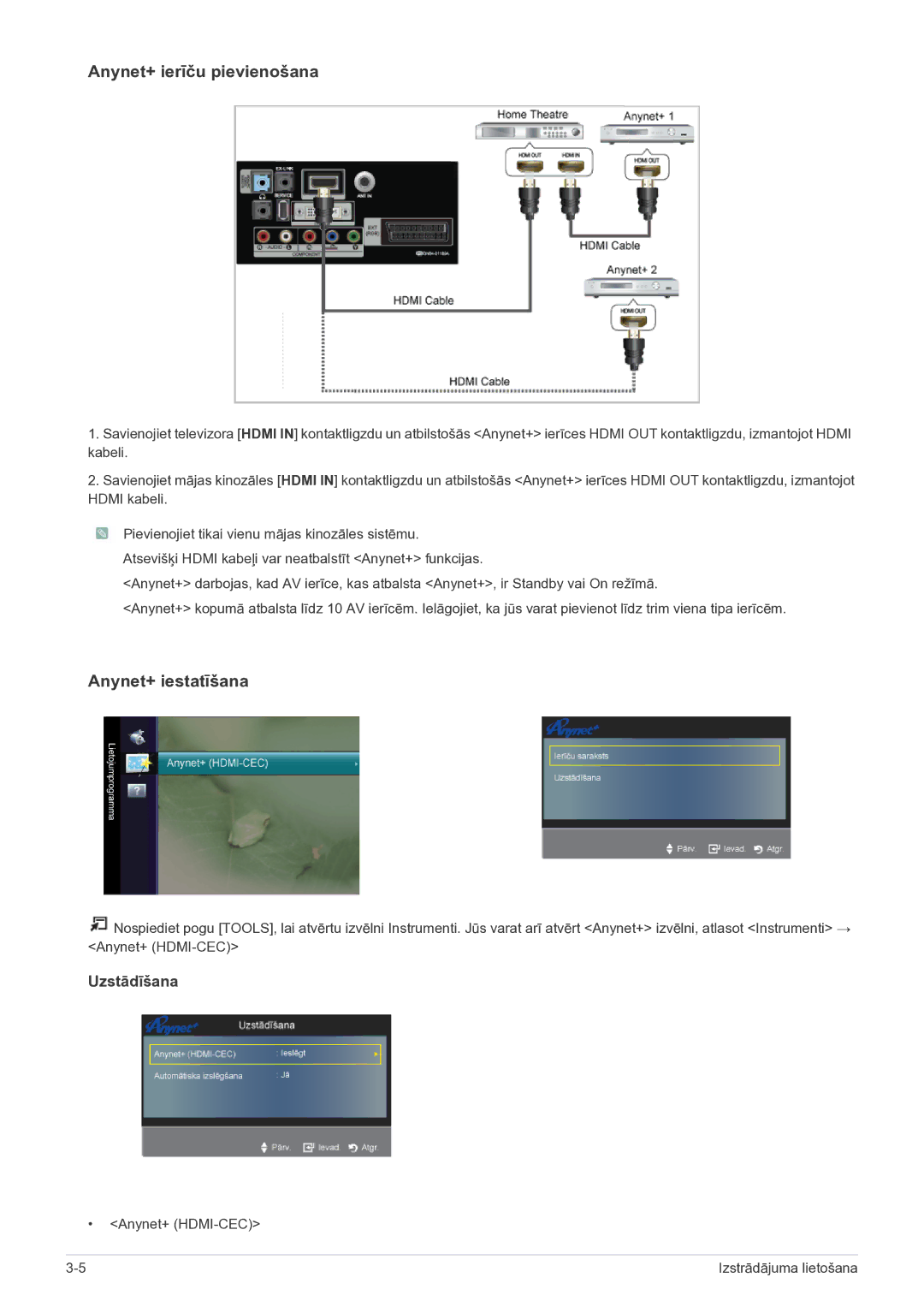 Samsung LS22FMDGF/EN manual Anynet+ ierīču pievienošana, Anynet+ HDMI-CEC 