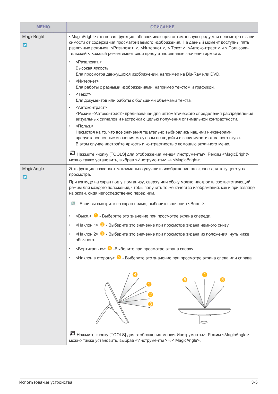 Samsung LS22FMDGF/EN manual Меню Описание 