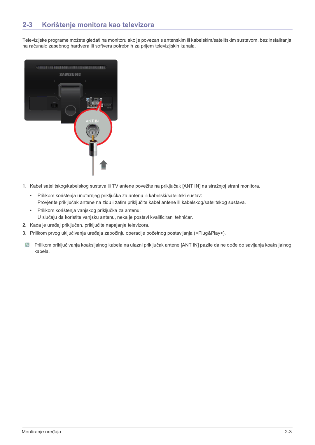 Samsung LS22FMDGF/EN manual Korištenje monitora kao televizora 