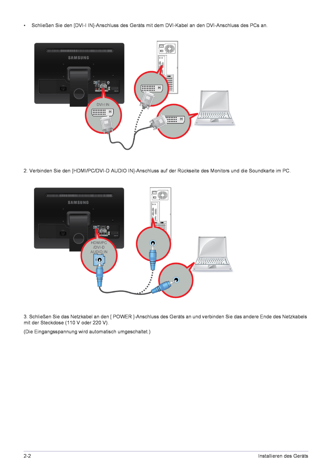 Samsung LS22FMDGF/EN manual Die Eingangsspannung wird automatisch umgeschaltet 
