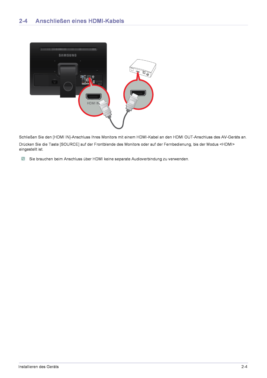Samsung LS22FMDGF/EN manual Anschließen eines HDMI-Kabels 
