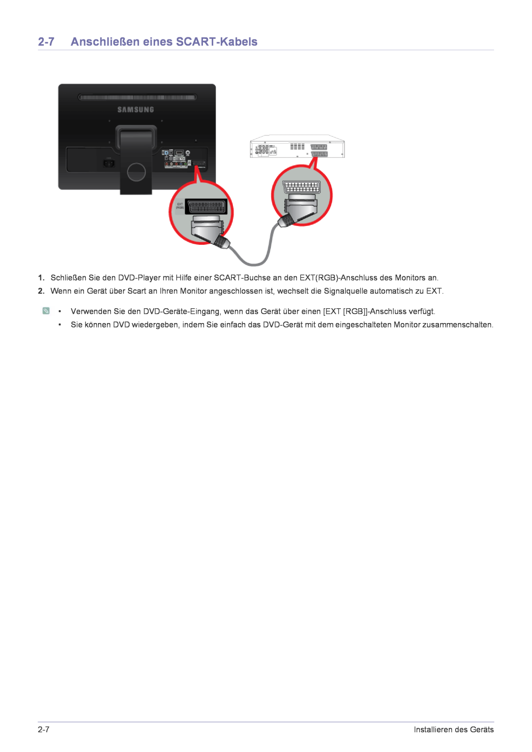 Samsung LS22FMDGF/EN manual Anschließen eines SCART-Kabels 