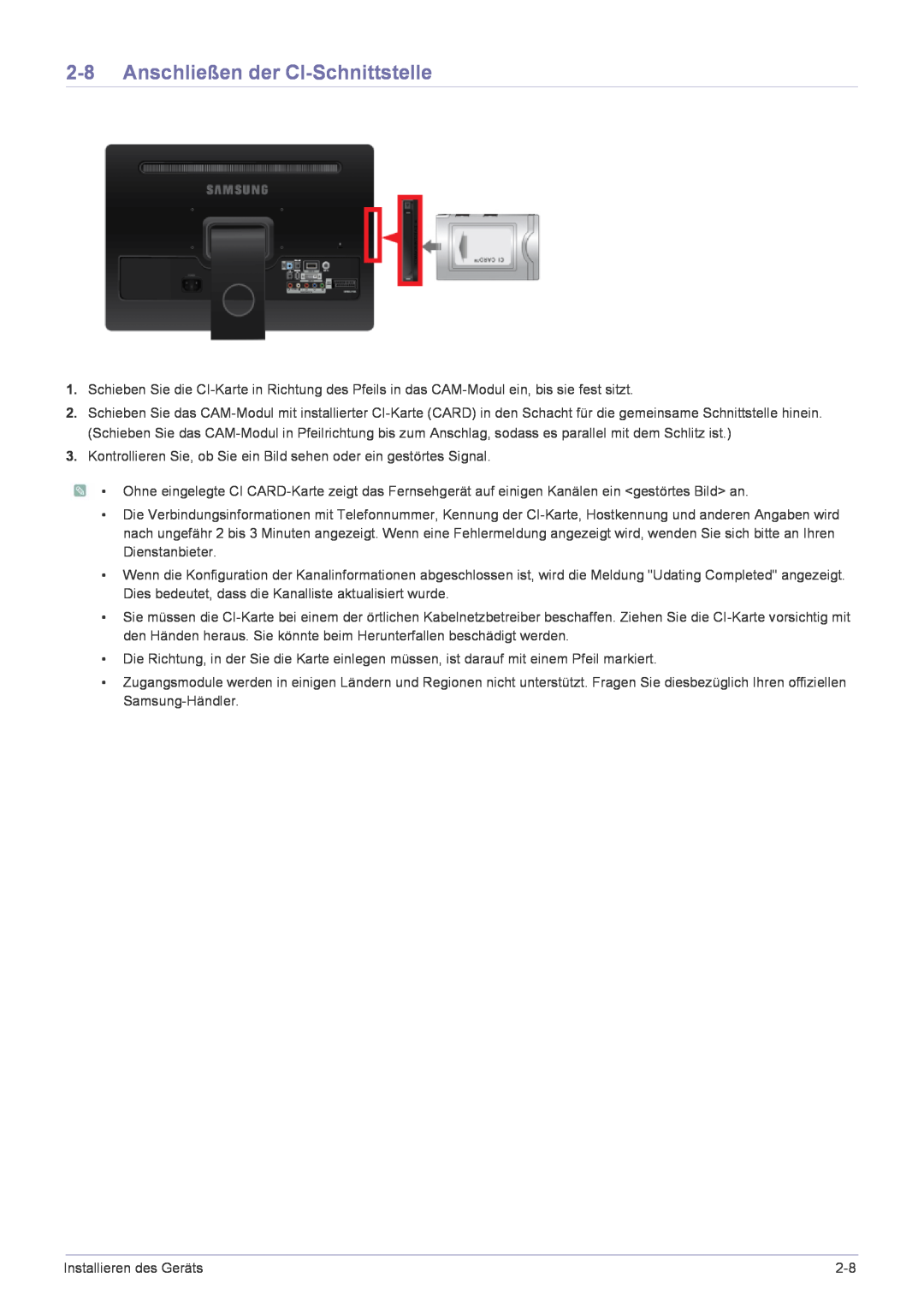 Samsung LS22FMDGF/EN manual Anschließen der CI-Schnittstelle 