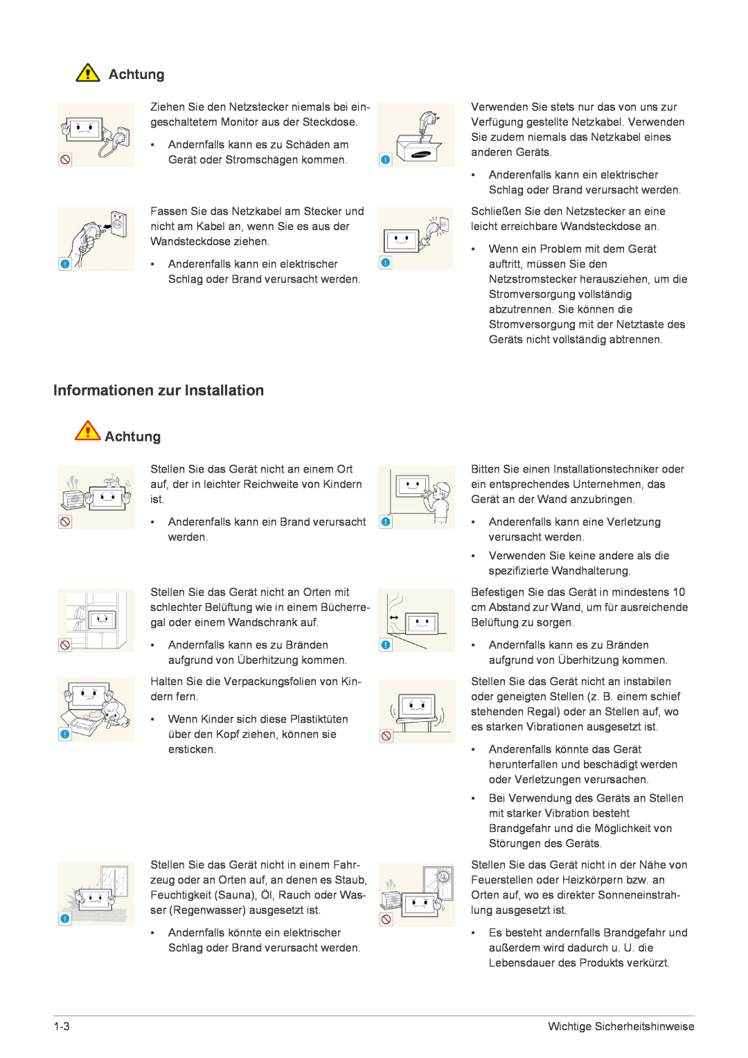 Samsung LS22FMDGF/EN manual Informationen zur Installation, Achtung 