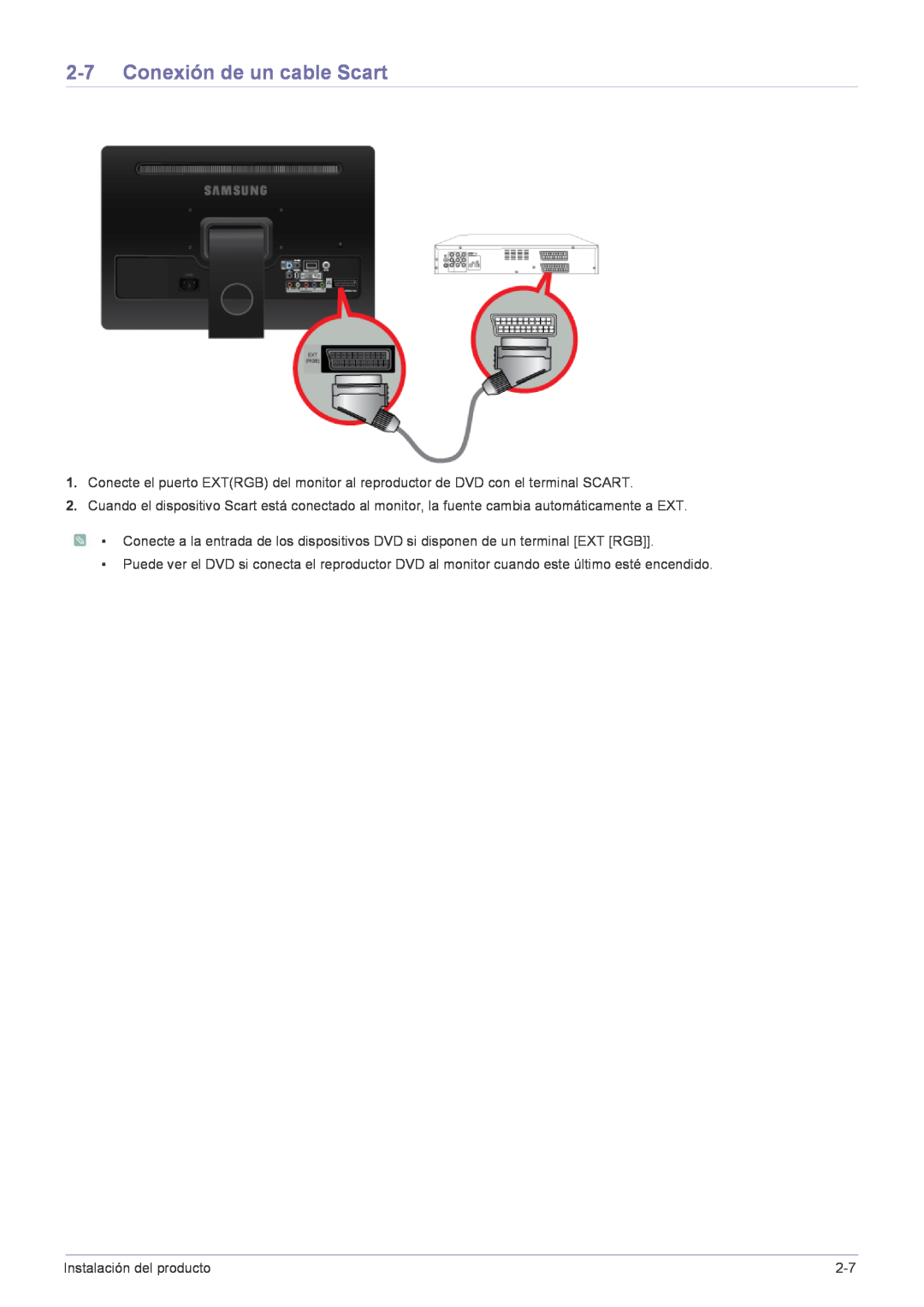 Samsung LS22FMDGF/EN manual Conexión de un cable Scart 