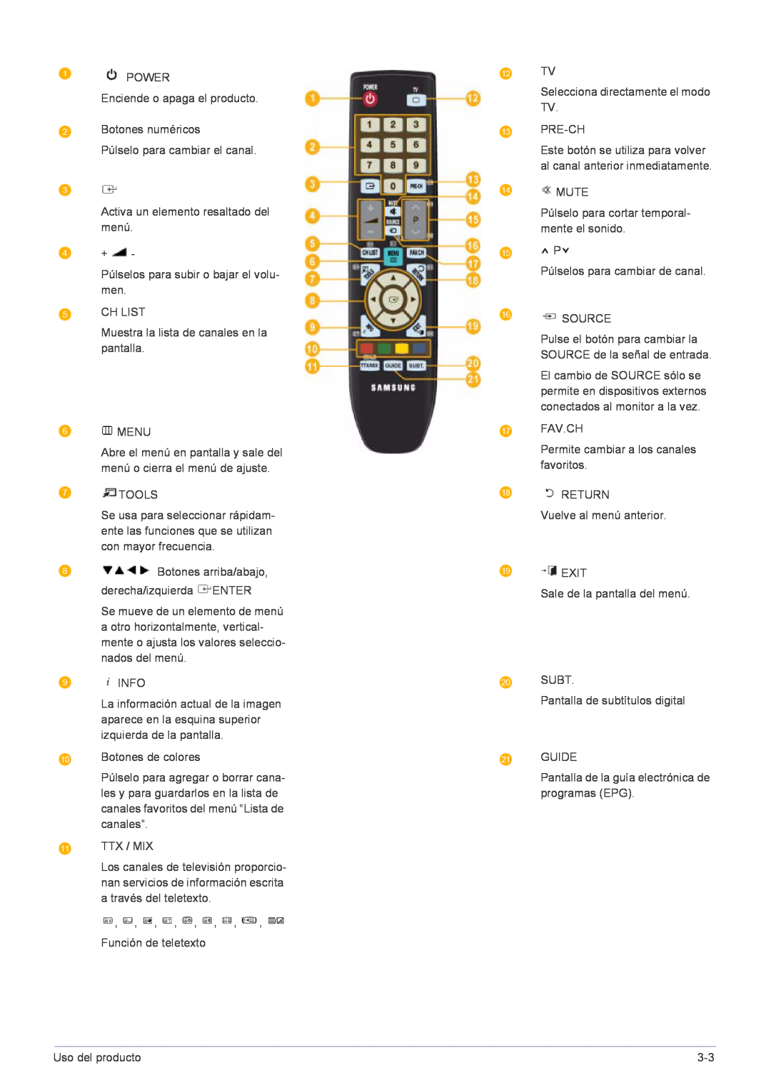 Samsung LS22FMDGF/EN manual Este botón se utiliza para volver al canal anterior inmediatamente 