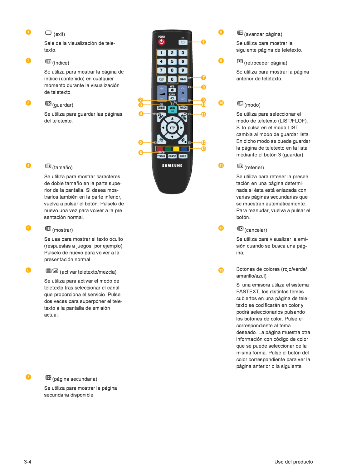 Samsung LS22FMDGF/EN manual exit Sale de la visualización de tele- texto índice 