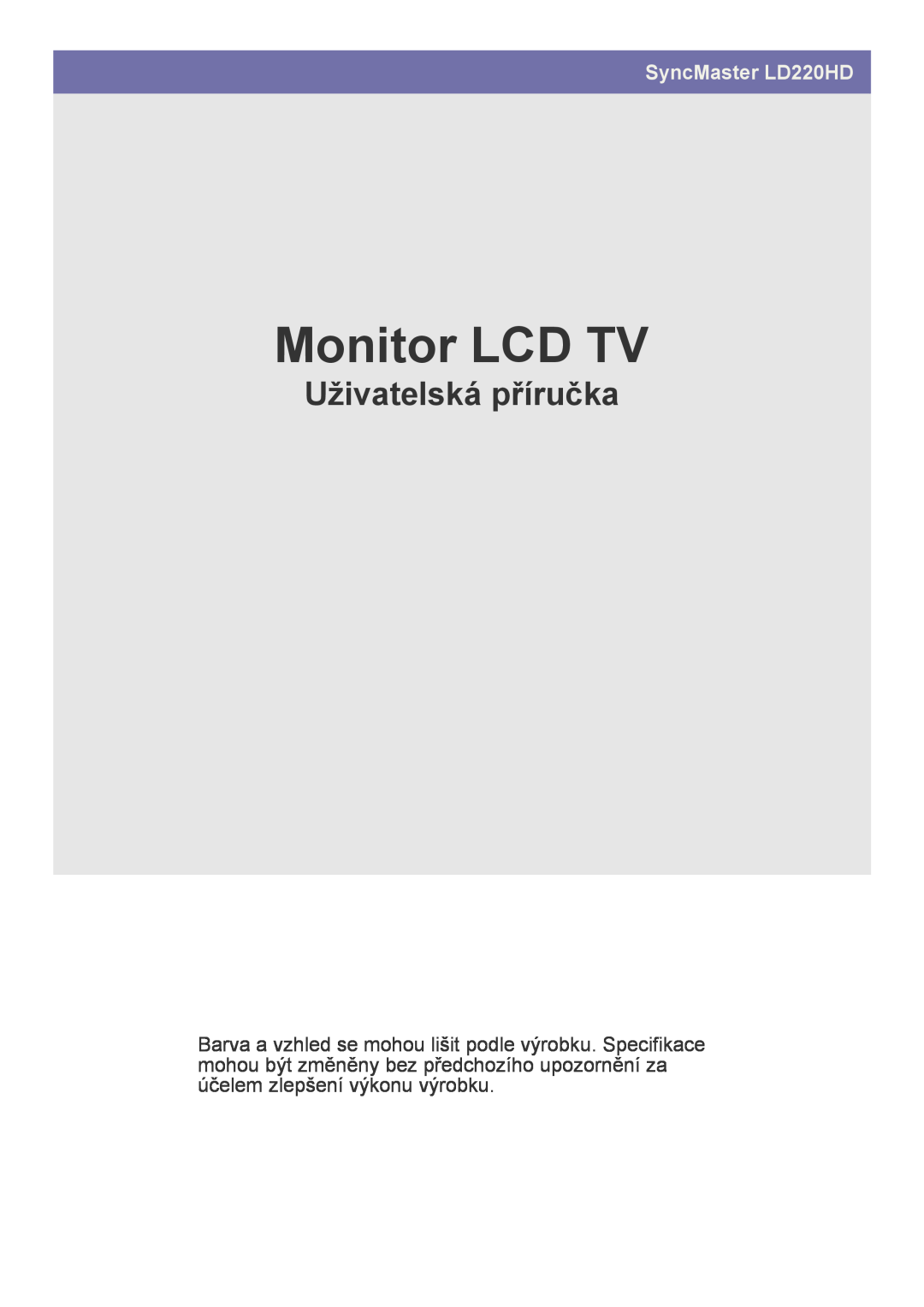 Samsung LS22FMDGF/EN manual Monitor LCD TV, Manual del usuario, SyncMaster LD220HD 